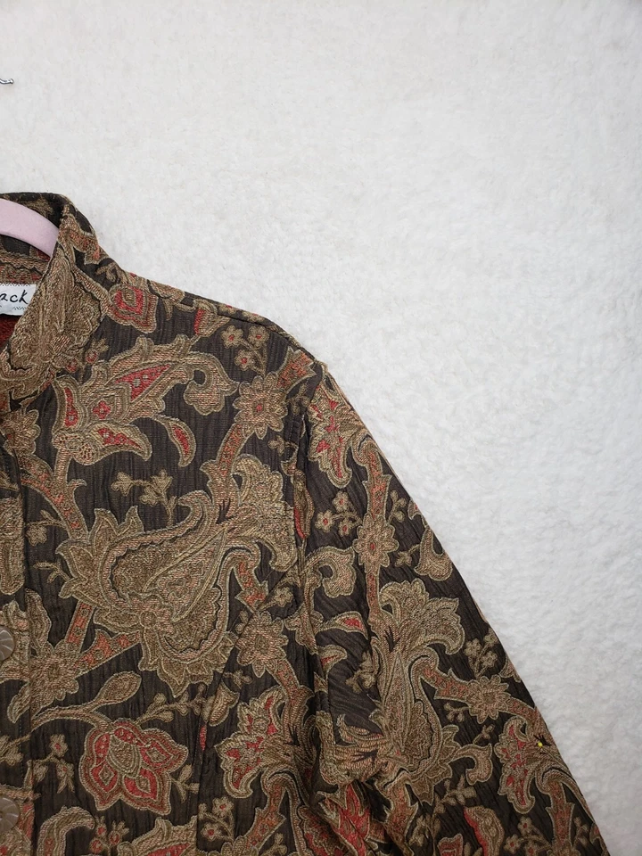 Chaqueta de Colección Flashback Mujer 2X Marrón Paisley Tapiz Abotonada Cuello Alto Blazer Foto 3 de 4