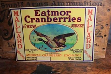 NEW UNUSED Eatmor New Jersey Mallard Cranberries Fruit Crate Barrel Label 7 X 10