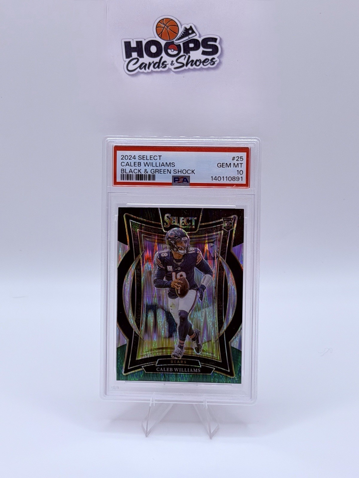 Caleb Williams RC 2024 Select Concourse Black and Green Prizm Shock #25 PSA 10 view 5
