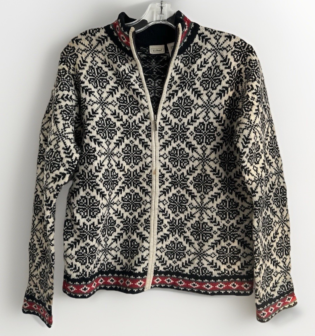 Vintage LL Bean Sweater Nordic Fair Isle Merino Lambs Wool Full Zip Women’s S