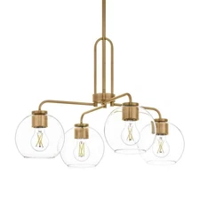 Hampton Bay Nelwyn 25 in. 4-Light Vintage Brass Chandelier w/Clear Glass Globes