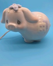 Vintage Precious Moments Ceramic Night Light Pig With Pat Hes And Flowers White