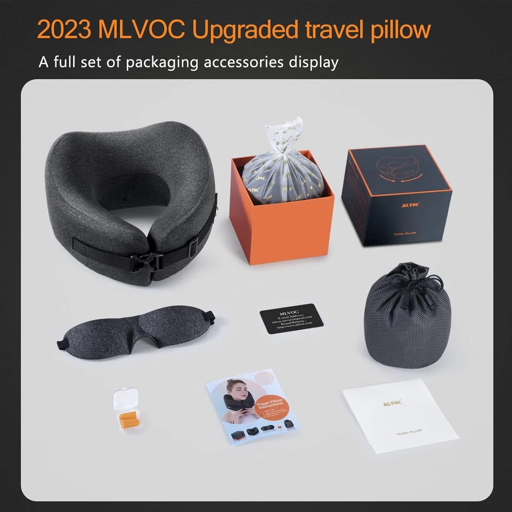 Memory Foam Travel Neck Pillow with Adjustable Comfort and Breathable Cover for Airplane Car Camping