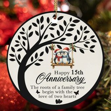 Happy 15th Anniversary Ornament Penguin Couple Tree Art 15 Year Christmas Gift