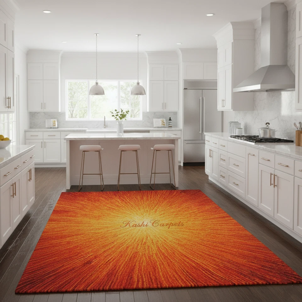 Modern Coastal Sun Rise Rust Hand-Tufted 100% Wool Soft Area Rug Carpets9x12' - Image 2 of 4