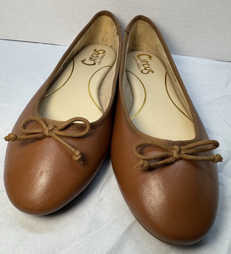 Circus by Sam Edelman Brown Leather Ballet Flats Slip-On Bow Comfort 8M