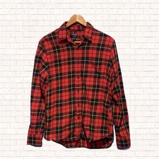 Men  s J. Crew Red Plaid Flannel Button Down Shirt sz Medium 100 cotton EUC OBO