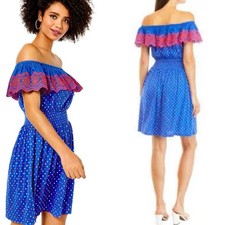 Lilly Pulitzer Kalama Borealis Blue Polka Dot Squared Off Shoulder Dress Preppy