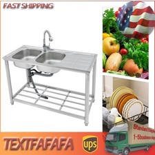 Double Bowl Kitchen Sink Stainless Steel Sink Pull-out Faucet 120 50 80cm
