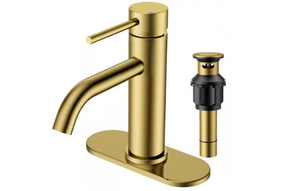 Anza Single Handle Mid-Arc Bathroom Faucet with Deckplate & Pop-Up Drain in Gold