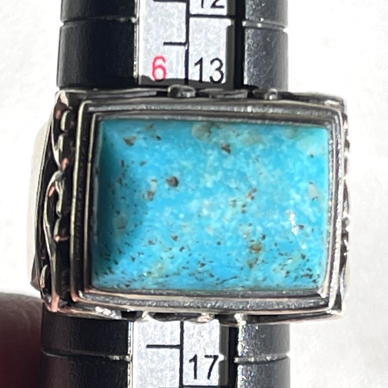 Blue Turquoise and Silver Statement Ring with Dec… - image 1
