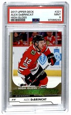 2017-18 High Gloss Young Guns Alex DeBrincat Rookie 01/10 PSA 9 Chicago