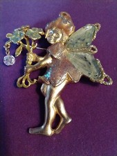 Kirks Folly Forget-me-not Fairy Elf  Brooch Pendant~AB Crystal~Gold Vermeil~EXC!