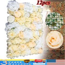 12Pcs Artificial Flower Wall Panel Rose Hydrangea Wedding Party Venue Decor