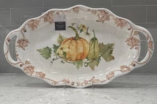 FALL PUMPKINS Large 20x11” Melamine Serving Tray Platter w/ Handles Farmhouse