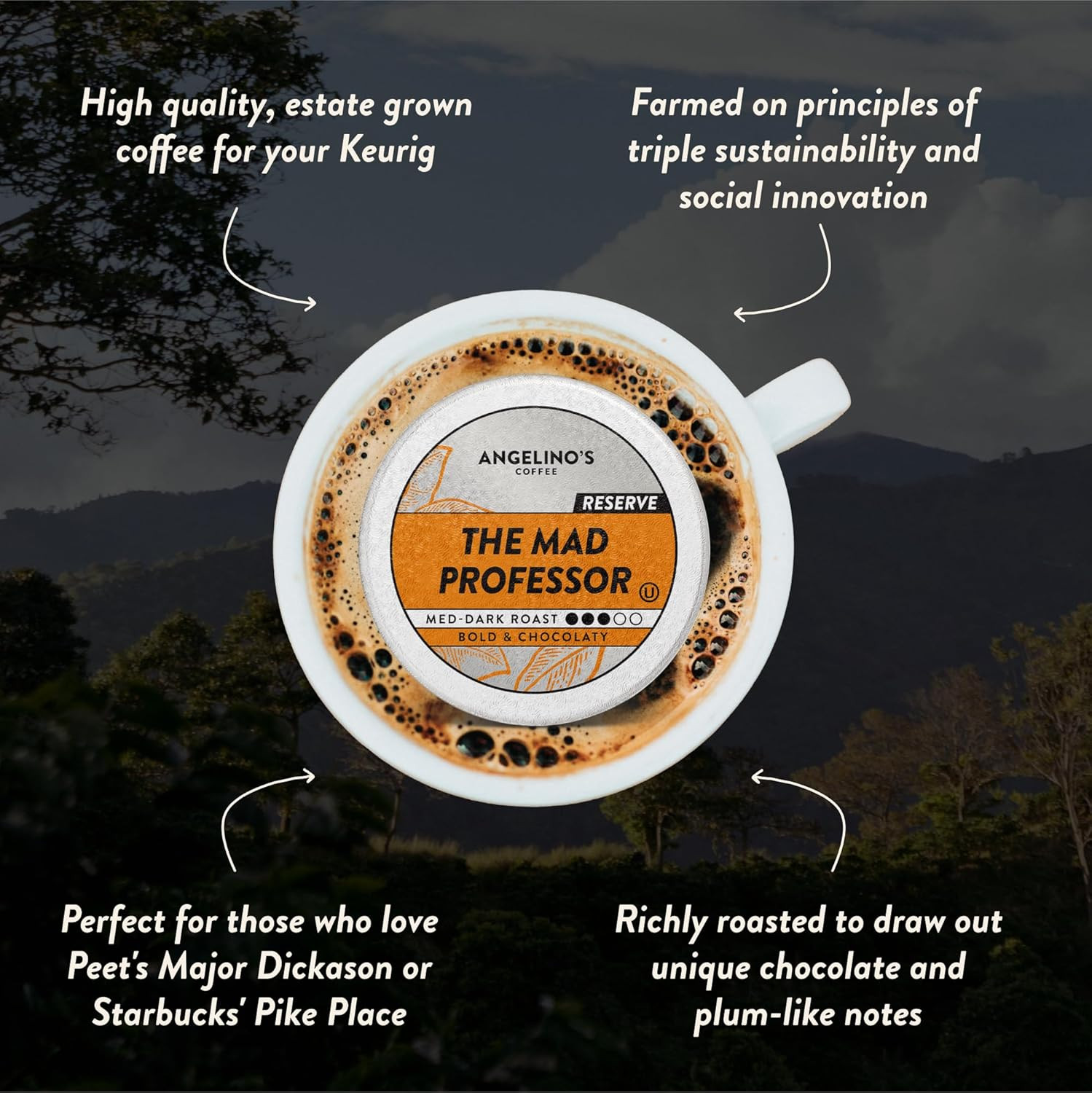 Angelino's Coffee Mad Professor Coffee Pods - Major Colombian Blend, Medium to D