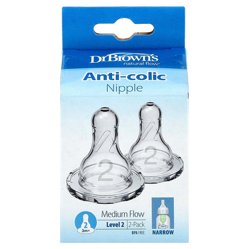Natural Flow®, Anti-colic Nipple, 3 Months +, Medium Flow, 2 Pack