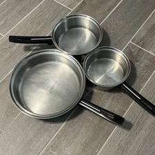 3 Pc Thermo-Core Temp-Tone 10.75” Fry Pan Thermium Stainless No Lid & Sauce Pans