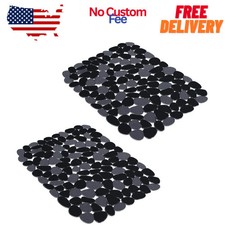 Pebble Kitchen Sink Mats PVC Sink Protectors for Stainless Steel Black 2 Pack