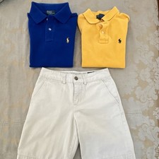 Polo Ralph Lauren Boys Set- Blue and Yellow Polo Shirts 8, Light Khaki Shorts 10
