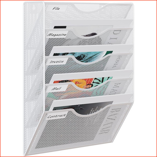 Zeitschriftenhalter Metall A4 5 FäCher Wandhalter Dokumentenablage Weiß-image