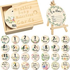 31 Pcs Baby Monthly Milestone Sign Wooden Set Double Sided Hello World Milest...