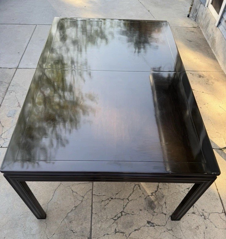 John Widdicomb Mid-Century Modern Burl Wood Parsons Extension Dining Table