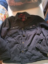 Dickies Men's Black Work Jacket Lined Brown Point Collar Button Front XL