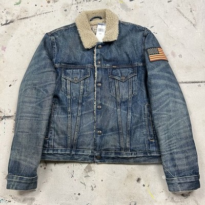 Polo Ralph Lauren Fleece Sherpa Lined Denim Trucker Jacket Flag