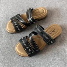 Clarks Women's NWOT Roseville Bay Slide Sandal Black Leather Size 8.5