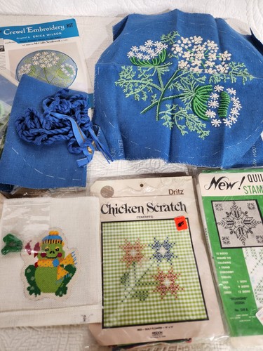 Vintage Needlepoint Kit Lot Erica Wilson Partially Finished Printed Quilt Blocks