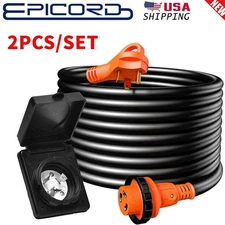 25FT 30 Amp RV Power Extension Cord With LED and 30 Amp Twist Lock Plug Inlet US