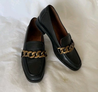 Vionic Mizelle Women's Loafers Size 7 Slip-on Black Leather Chain Detailing