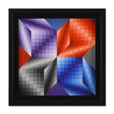 Victor Vasarely (1908-1997), "Kub-Stri (1972)" Framed Heliogravure Print with Le