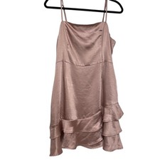 Lulus Blush Pink Satin Sleeveless Tiered Formal Mini Dress Prom Womens L Ruffled