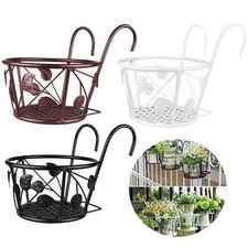 Iron Art Hanging Baskets Flower Pot Holder Over The Rail Metal Fence Planter