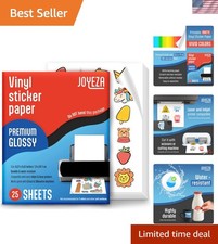 Printable Vinyl Sticker Paper for Inkjet Printer - 25 Sheets Glossy White Wat...