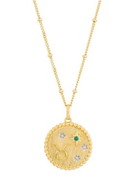 New Brilliance Fine Jewelry Taurus Necklace Sterling Silver 14KT Gold Plated