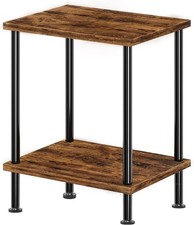 Side Table Small End Table Living Room Nightstand W/ 2 Tier Storage Shelves