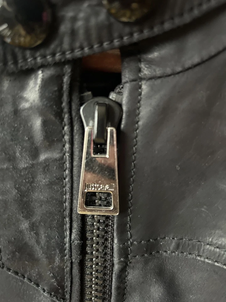 Men’s Roberto Cavalli Navy Leather Jacket Size 48 Just Cavalli - Image 2 of 4