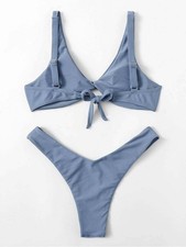 Solid Color Knotted Strap Bikini Swimsuit