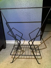 Vintage 1950s MCM Metal Wire Atomic Rack Magazine Holder Stand Black