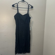 Lulus Black MIDI Dress Cocktail Lace Eyelet Sheer Lined Formal SZ L NWT LBD