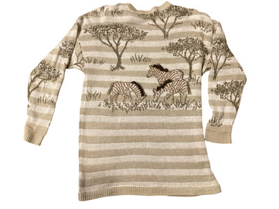 Bogner W Germany Intarsia Knit Sweater Zebra Scene Cotton Silk Linen Blend Sz 10