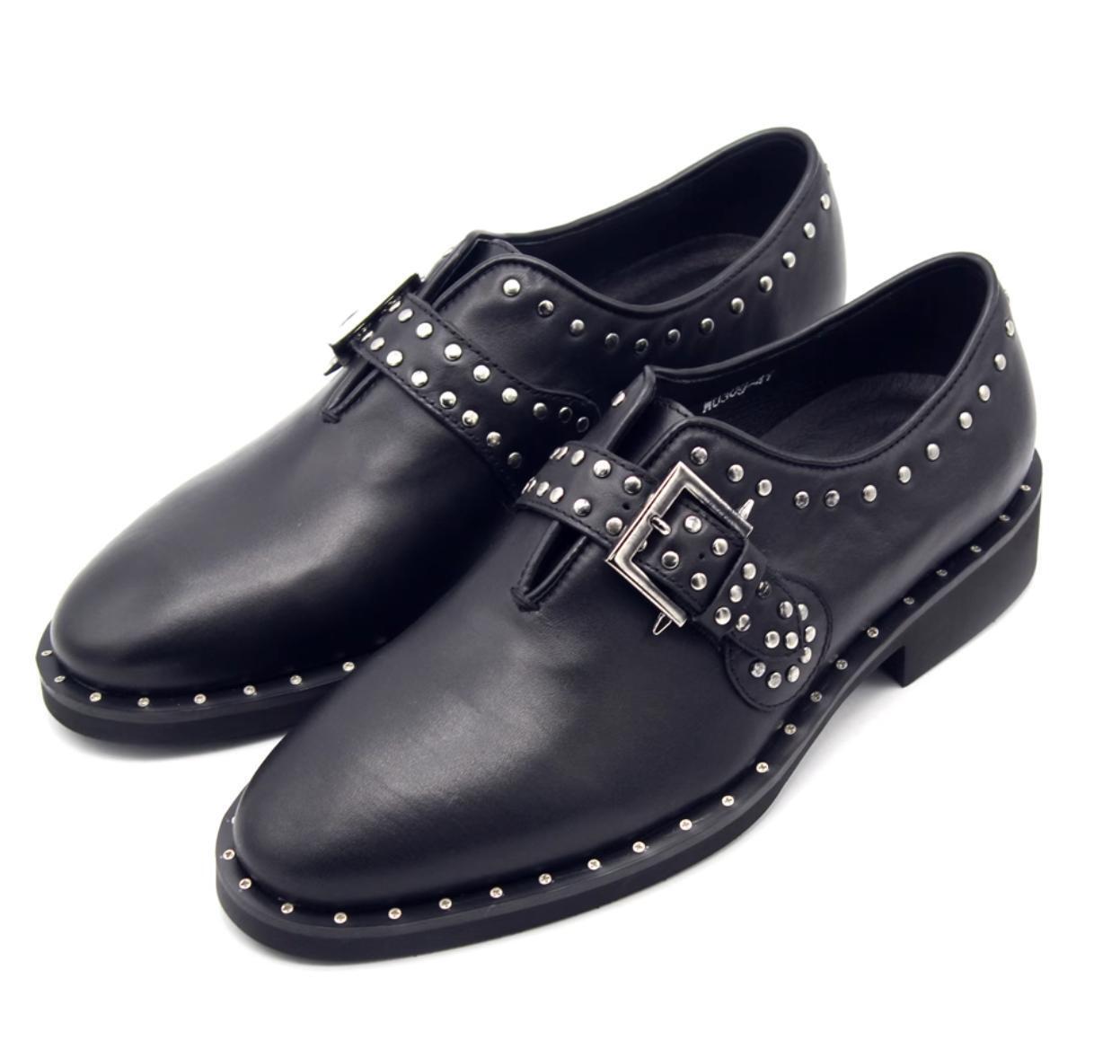 SAOLA Scarpe da uomo British Formal Rivets in pelle moda fibbie punta pump nere