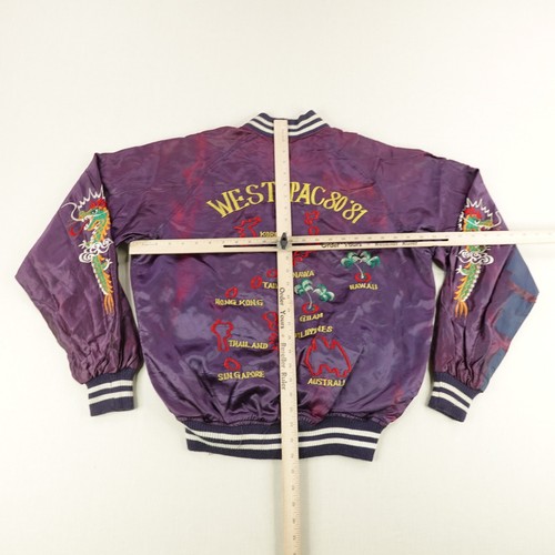 Vintage Souvenir Jacket Mens XL West Pac 80s Embroidered Dragons Bomber Satin ^ - Picture 10 of 14