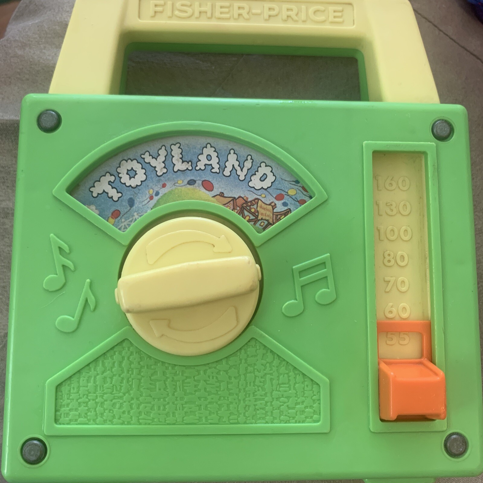 Vintage 1983 Fisher Price Toyland Wind Up Music Box Toy Radio WORKS Green Yellow eBay