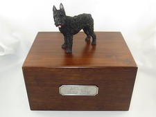 Beautiful Paulownia Wooden Personalized Urn With Bouvier Cropped Figurine
