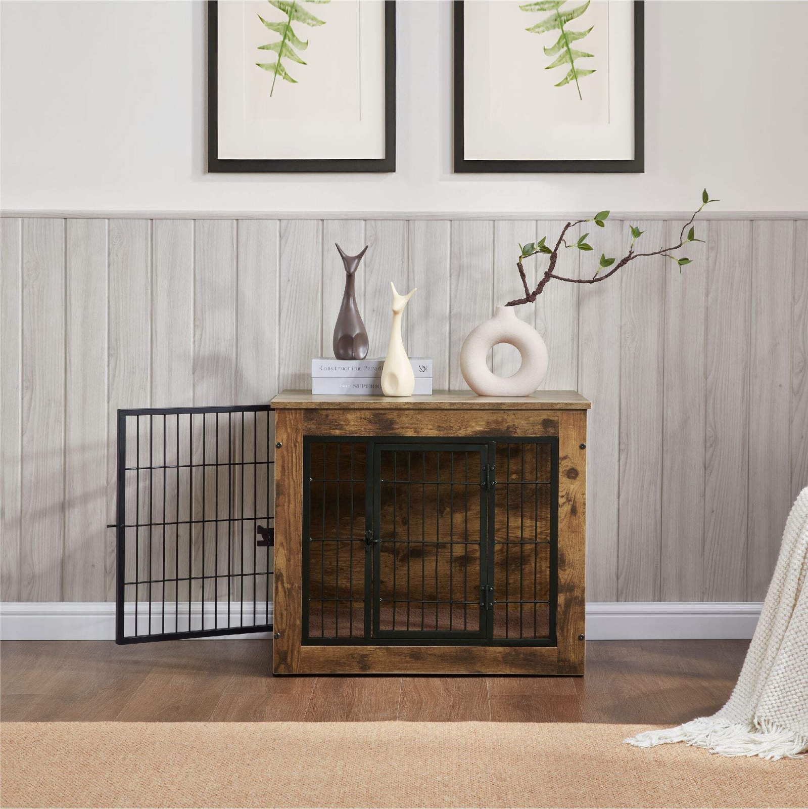 Wooden Dog Crate Furniture with Cushion Heavy Duty Pet Kennel