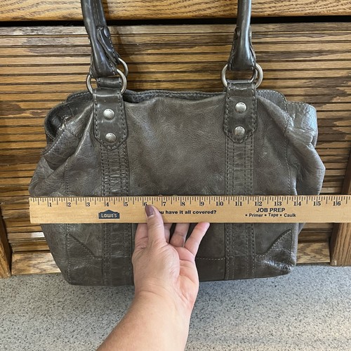 Frye Melissa Distressed Gray Leather Tote Handbag Purse - Picture 4 of 13